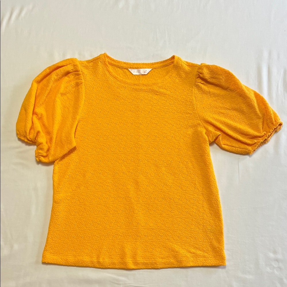 LC Lauren Conrad Textured Puff-Sleeve Top in Golden Yellow
